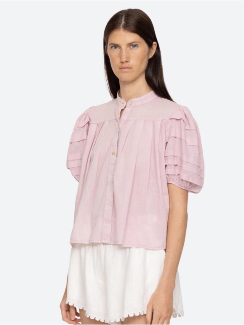 Sea New York Salome Top Light Pink Puff Sleeve Button Front size XL designer